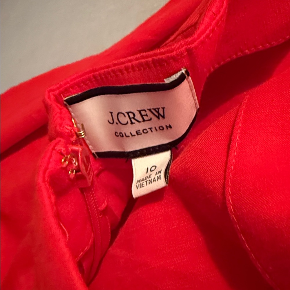 NWOT J. CREW Collection Women's 10 Holiday Red Side Ruched Linen Blend Dress - Picture 5 of 5